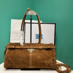Prada Medium Suede Handbag 1BA426 Coffee